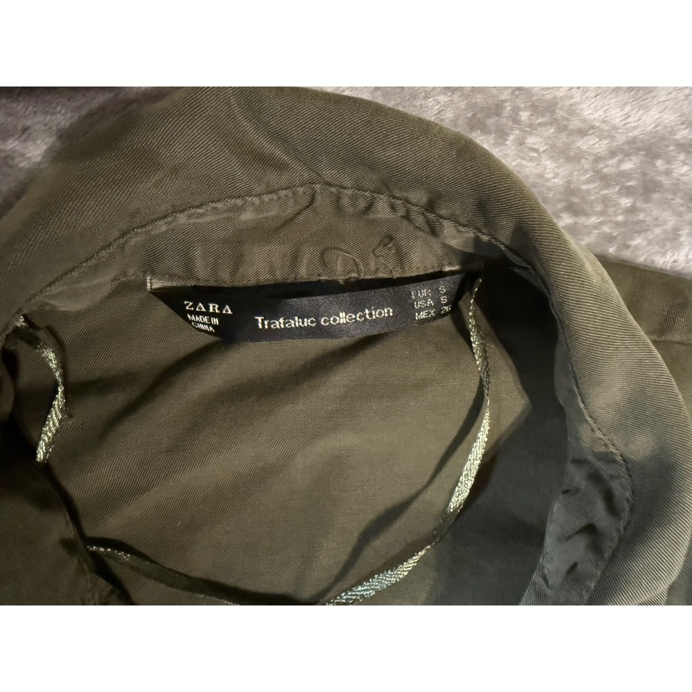 Zara x Trafaluc Size Small Olive‎ Green Lightweight Overshirt Long Sleeve Snap - Picture 7 of 8